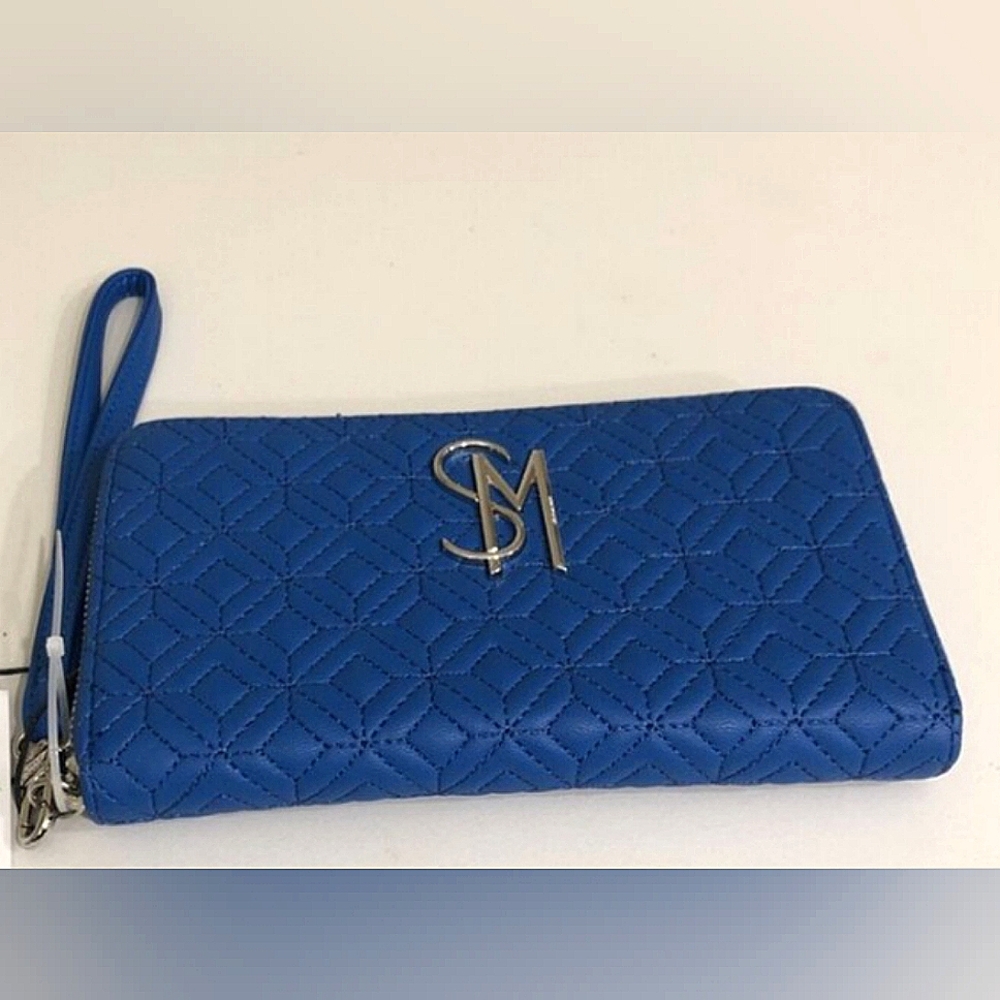STEVE MADDEN WOMENS BANGELO ZIP AROUND WALLET BLUE SAPHIRE EXCELLENT CONDITION